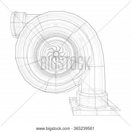 Automobile Turbocharger Concept Outline. Vector Rendering Of 3d. Wire-frame Style. The Layers Of Vis