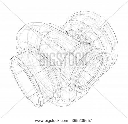 Automobile Turbocharger Concept Outline. Vector Rendering Of 3d. Wire-frame Style. The Layers Of Vis