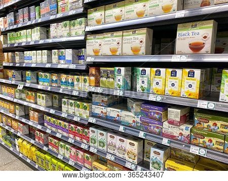 Orlando,fl/usa-5/3/20: A Display Of Tea Aisle At A Whole Foods Market Grocery Store.