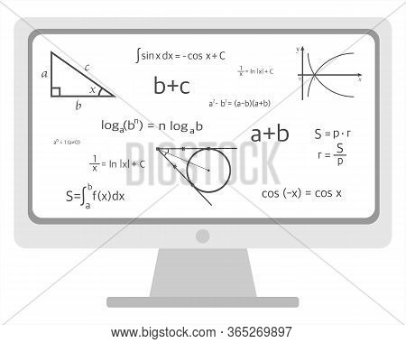Online Training In Geometry Algebra On A White Background. Vector Illustration