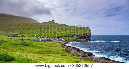 Gjov Village Near The Ocean In Faroe Islands