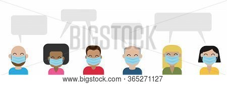 Opinion Of A Group Of People In Medical Masks, People On A White Background Vector