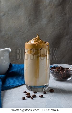 Dalgon Is A Cold Coffee Drink Made From Vegetable Or Regular Milk And Instant Coffee. Glass With A D