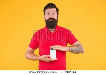 Commit To Be Fit. Brutal Bearded Hipster Hold Vitamin. Medicine Pills And Drugs. Virus Vaccine. Man 