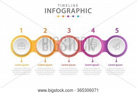 Infographic Template For Business. 5 Steps Timeline Diagram With Circles.
