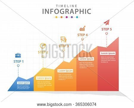 Infographic Template For Business. 5 Steps Modern Timeline Diagram With Graphs.
