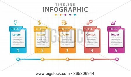 Infographic Template For Business. 5 Steps Modern Timeline Diagram With Boxes.