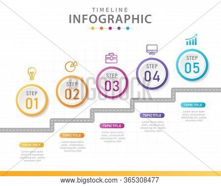 Infographic Template For Business. 5 Steps Modern Timeline Diagram With Road Journey Concept. Presen