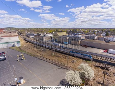 Lawrence, Ma, Usa - Apr. 24, 2019: Aerial View Of Amtrak Downeaster Line Between Boston Massachusett
