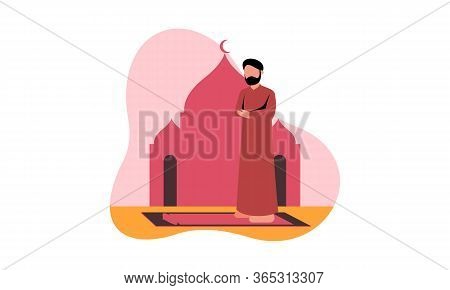 Muslim Man Practicing Shalat, Islamic Prayer Shalat Illustration