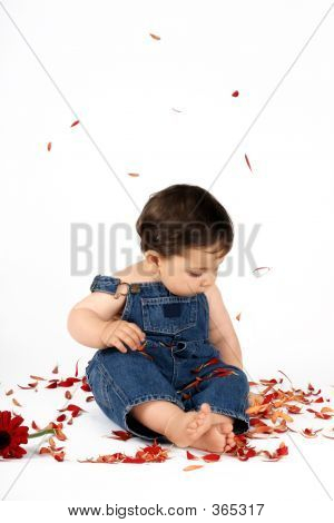 Bambino tra i petali del fiore