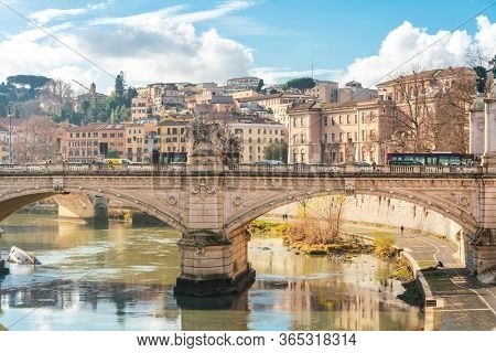 ROME, ITALY - January 17, 2019: Aelian Bridge or Pons Aelius ( Roman bridge ) in Rome, ITALY 