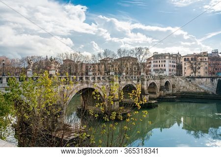ROME, ITALY - January 17, 2019: Aelian Bridge or Pons Aelius ( Roman bridge ) in Rome, ITALY 