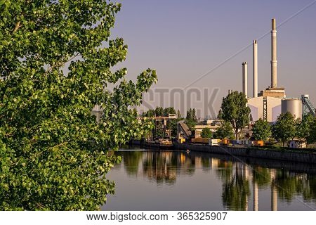 Stuttgart,germany - April 23,2020:talstrasse This Is The View From The Bridge To A Big Power Plant O