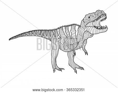 Stylized Predatory Dinosaur Tyrannosaurus Coloring Page On A White Background. Antistress And Develo