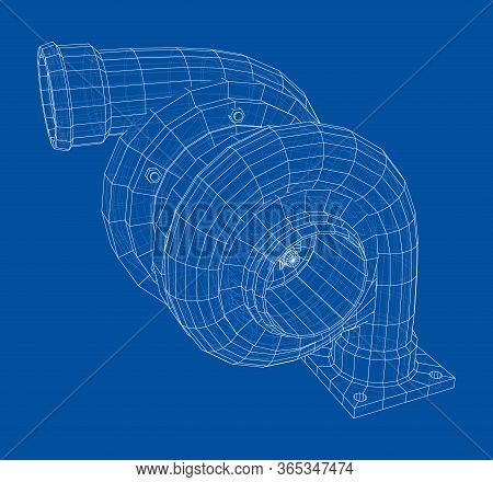 Automobile Turbocharger Concept Outline. Vector Rendering Of 3d. Wire-frame Style. The Layers Of Vis