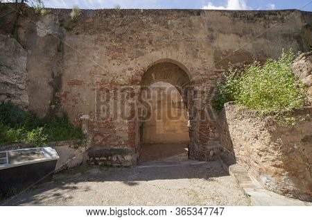 Capital Gate At Badajoz Alcazaba, Extremadura, Spain. Secondary Door From Interior Of Citadel