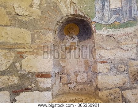 Demre, Antalya, Turkey - June 03, 2019: Colorful Frescoes In The Church Of St. Nicholas The Wonderwo
