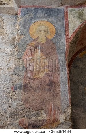 Demre, Antalya, Turkey - June 03, 2019: Colorful Frescoes In The Church Of St. Nicholas The Wonderwo