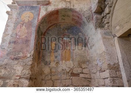 Demre, Antalya, Turkey - June 03, 2019: Colorful Frescoes In The Church Of St. Nicholas The Wonderwo
