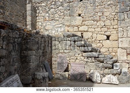 Demre, Antalya, Turkey - June 03, 2019: Fragments Of The Temple Artemis In The Church Of St. Nichola