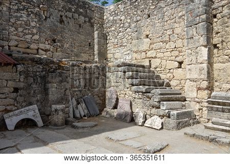 Demre, Antalya, Turkey - June 03, 2019: Fragments Of The Temple Artemis In The Church Of St. Nichola