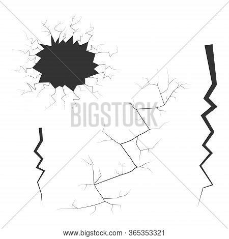 Dry Cracks. Wall Repair Holes. Earthquake Cracking Or Power Collapse Effects. Black Surface Crack Se