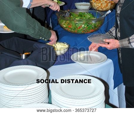 Potluck Lunch With People Doing Social Distance.