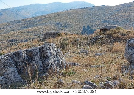 Concrete Military Bunkers Ruins Built In Communist Era On A Observation Hillside Near Saranda Albani