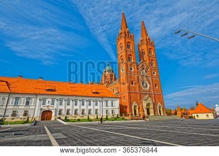Djakovo, Croatia - October 5, 2017: The Cathedral Basilica Of St. Peter Is The Towns Most Famous Lan