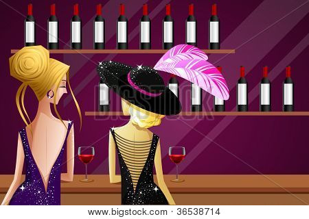 illustration af kvindelige ven nyder drink i kitty fest