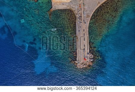 Aerial Drone Shot Of The Porporela Breakwater In Front Of The St. John Fortress In The Dubrovnik Old