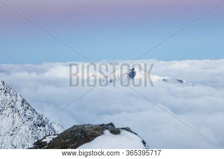 Clouds And Beautiful Sky In The Mountains. Perfect Moment In Alpine Highlands, French Alps, Chamonix
