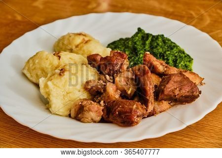 Tasty Roasted Pork Meat - Veprove Vypecky - With Czech Furry Dumplings - Chlupate Knedliky - And Spi