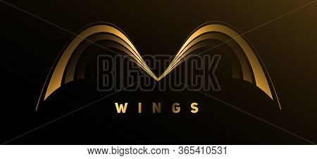 Abstract Symmetry Shiluette Of Wings Made Of Gold Metal Lines Or M Letter, Luxury Graphic Element Fo
