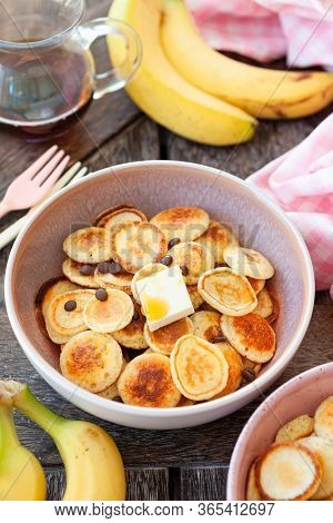 Pancake Cereal, Mini Pancakes In A Bowl With Maple Sirup