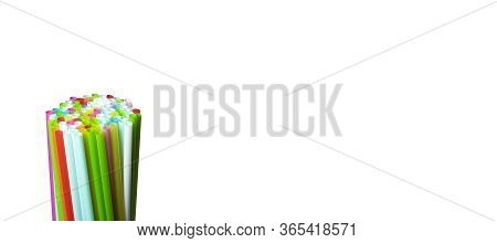 Bunch Multicolour Straws Isolated On A White Background. Greeting Card To International Day Against 