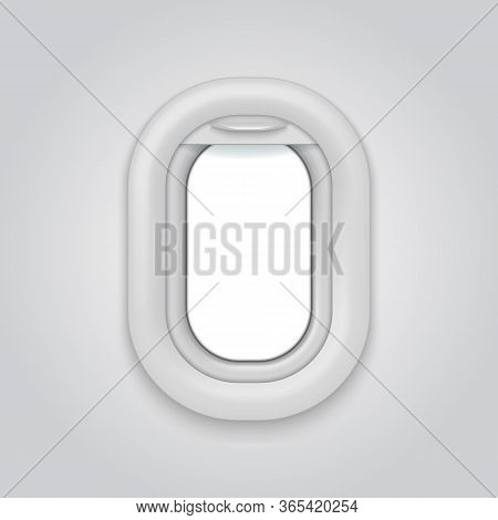 Aircraft Window. Airplane Realictic Vector Open Illuminator. Plane Porthole Mockup, White Airline Vo