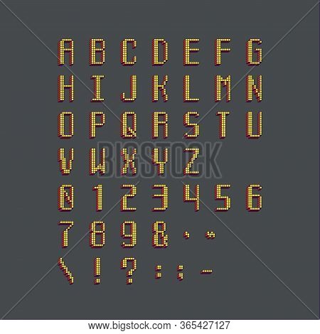 Pixel Cubic Colored Latin Font. Letters, Numbers And Symbols
