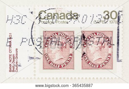 Seattle Washington - May 8, 2020: Close Up Of 1978 Capex Canadian Stamp Featuring A Young Queen Vict
