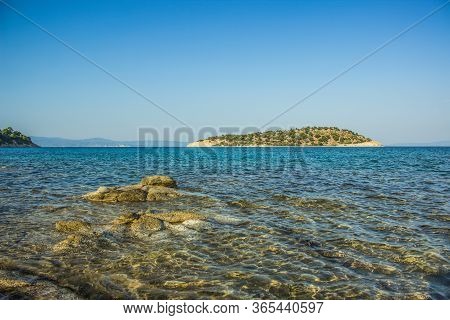 Greece Beach Wilderness Scenery Landscape Of Mediterranean Sea Picturesque Lagoon Cozy Place With St