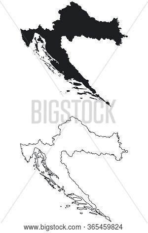 Croatia Country Map. Black Silhouette And Outline Isolated On White Background. Eps Vector