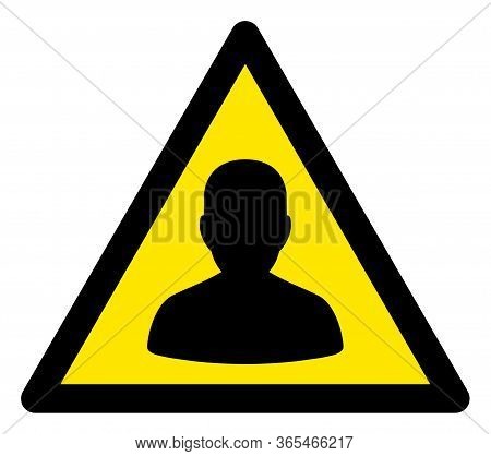 Raster Man Flat Warning Sign. Triangle Icon Uses Black And Yellow Colors. Symbol Style Is A Flat Man