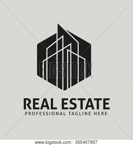 Modern Real Estate Logo Template. Corporate Real Estate Business Logo Vector Black And White Templat