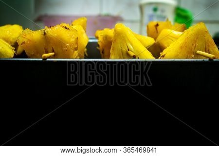 Pineapple Skewers With Spices Ready For Grilling