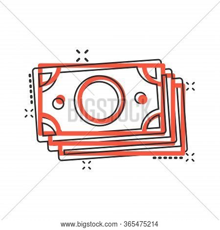 Money Currency Banknote Icon In Comic Style. Dollar Cash Cartoon Vector Illustration On White Isolat