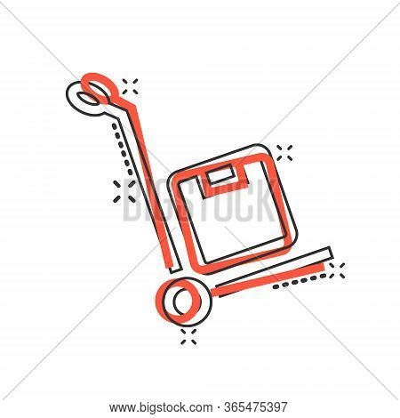 Cargo Trolley Icon In Comic Style. Delivery Box Cartoon Vector Illustration On White Isolated Backgr