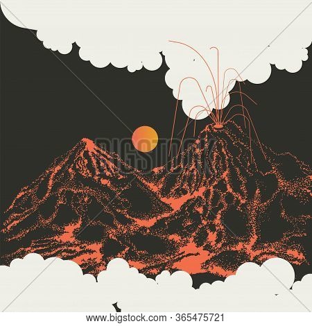 The Eruption Of The Volcano Illustration. The Volcano Is Burning. Natural Disaster