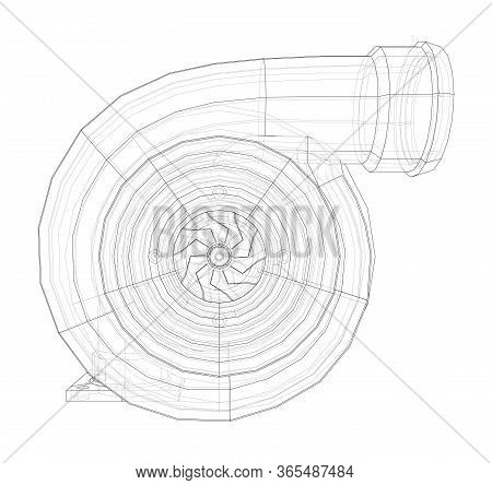 Automobile Turbocharger Concept Outline. Vector Rendering Of 3d. Wire-frame Style. The Layers Of Vis