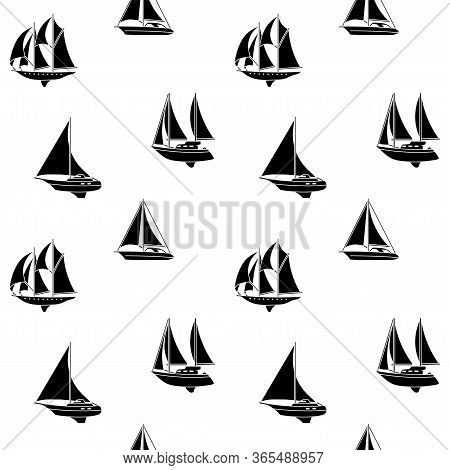 Seamless Backround Of Sailing Ships. Seamless Pattern Of Vintage Sailing Boats. Vector Illustration.